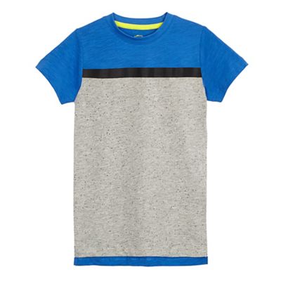 bluezoo Boys' grey and blue neppy striped yoke t-shirt